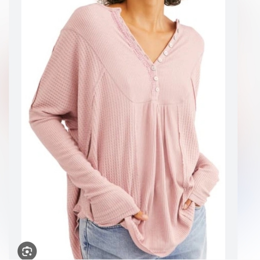 Free People Pink Leo Henley Long-Sleeve Tee Sz S
